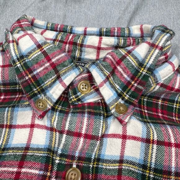 Men's Lands'end Red & Green Plaid Flannel Button Down Shirt Size Large - Picture 4 of 7